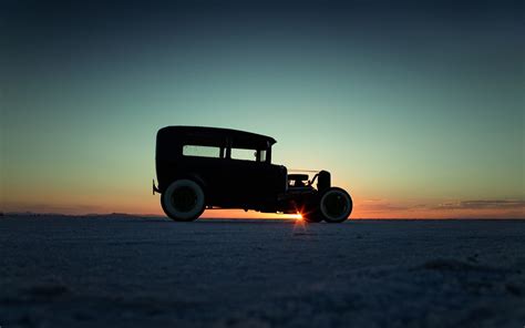 Silhouette photography of vintage car on plain field during golden hour, old car, Hot Rod HD ...