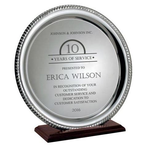 Trophy Personalized Years of Service Award Silver Plate on Wood Base Custom Engraved Employee ...