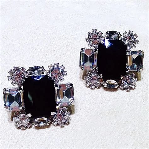 Black Crystal Big Stud Earrings for Women Square Fashion Lady Earring ...