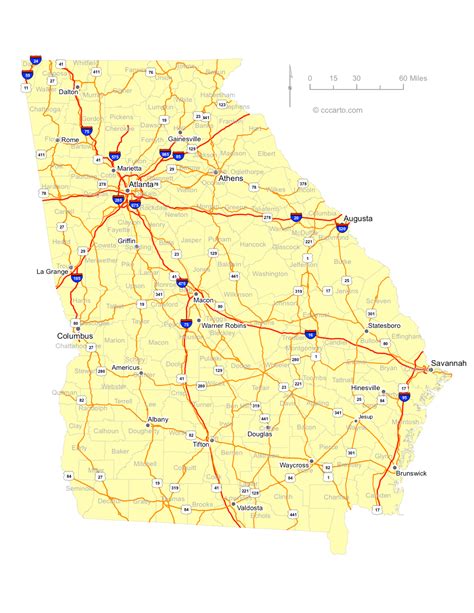 Map of Georgia Cities - Georgia Interstates, Highways Road Map - CCCarto.com