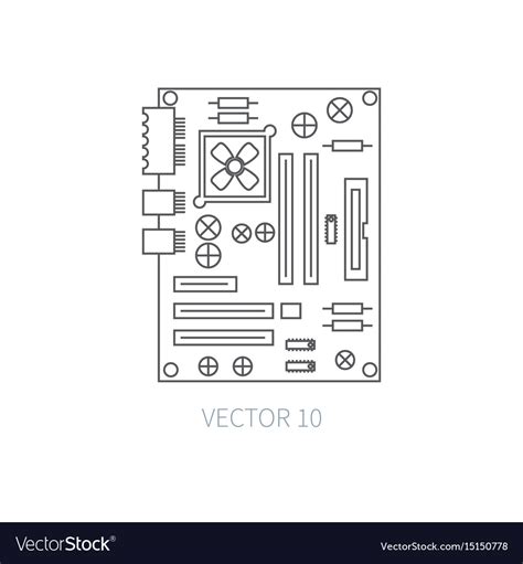 Flat line computer part icon - motherboard Vector Image