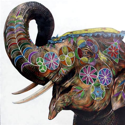 Original Acrylic Painting of Elephant with Pastel - Happy Hours | NOVICA