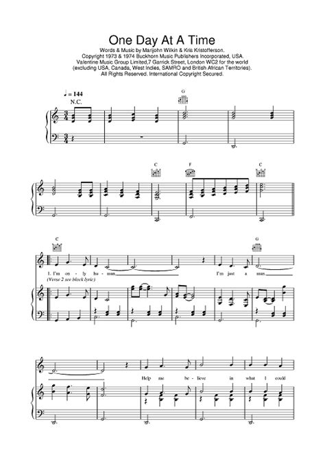 Buy "One Day At A Time" Sheet Music by Daniel Francis Noel O'Donnell for Piano/Vocal/Chords