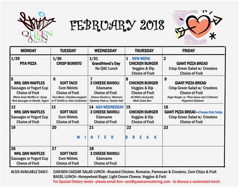 February Lunch Menu – St. Anne School