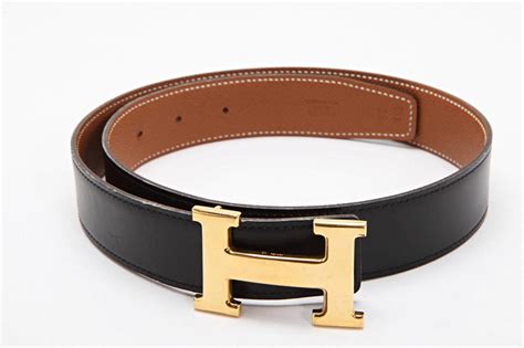 HERMES Womens Classic Black Leather Gold Goldtone 'H' Buckle Belt Kit ...