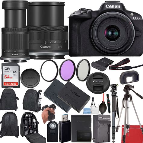 Canon EOS R50 4K Mirrorless Camera Body & Lens Bundle with 18-45mm & 55-210mm Lenses - 20 ...