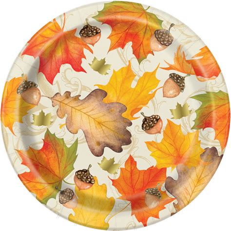 Fall Leaves Thanksgiving Party Plates, 7 in, Gold Foil, 8ct - Walmart.com