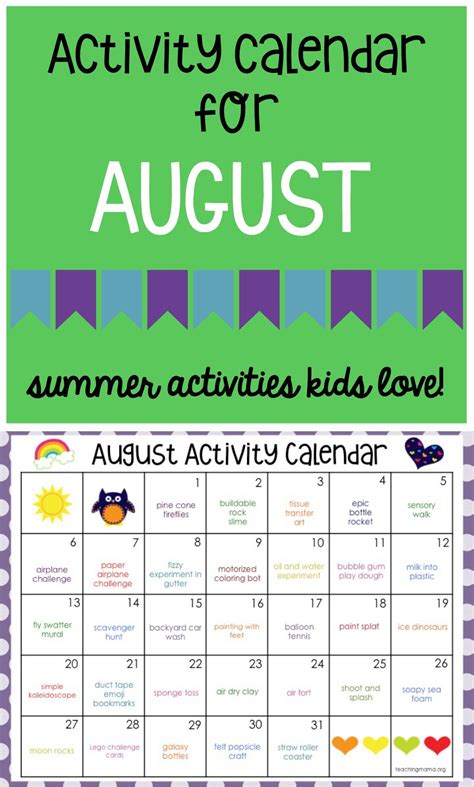 August Activity Calendar - Teaching Mama