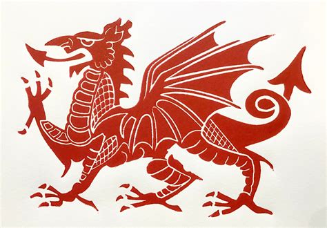 Dragon lino print Welsh dragon red dragon Wales Welsh | Etsy