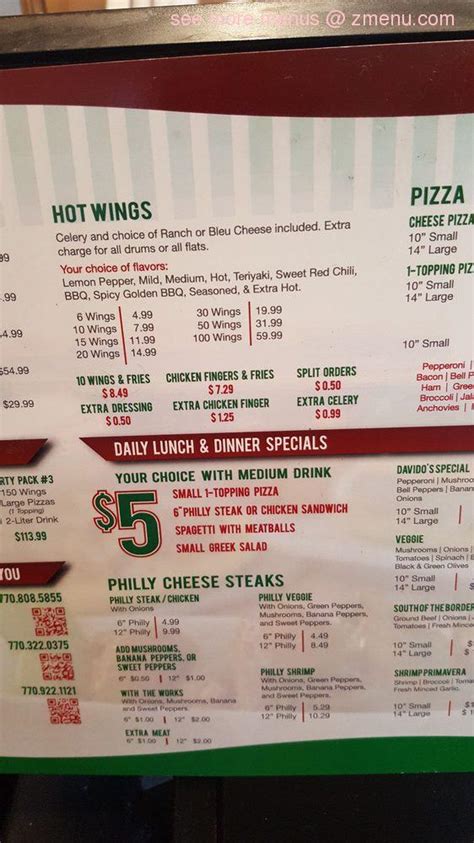 Online Menu of daVidos Pizza & Wings Restaurant, Conyers, Georgia, 30013 - Zmenu