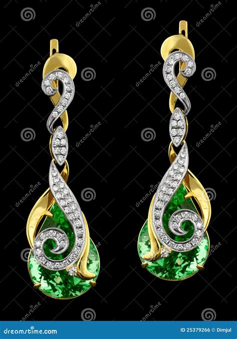 Golden Earrings with Diamonds and Gem Stock Photo - Image of beauty ...