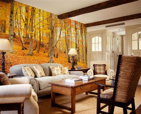 Autumn forest wall mural | Wall decor living room, House design, Room wall decor