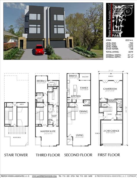 Townhouse Plan E2214 | Town house floor plan, Townhouse designs, Modern ...