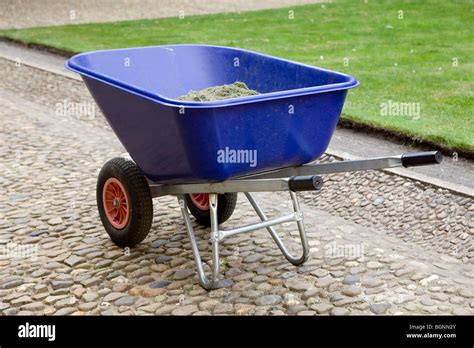 blue handbarrow in the garden Stock Photo - Alamy