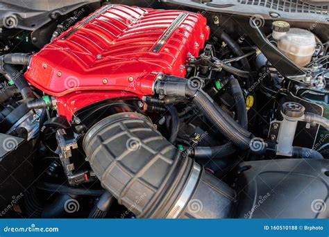 Ford Mustang Supercharger Engine on Display during Galpin Car Show Editorial Stock Photo - Image ...