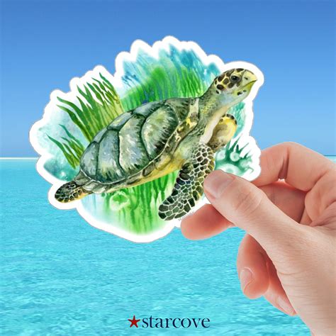 Sea Turtle Stickers, Ocean Island Watercolor Green Laptop Vinyl Cute W ...