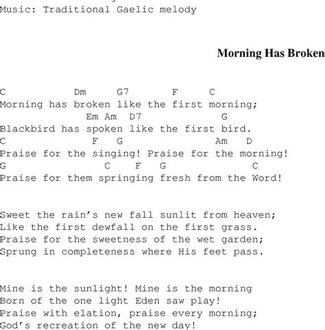 Morning Has Broken - Christian Gospel Song Lyrics and Chords