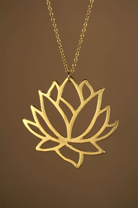 Lotus necklace, gold lotus flower necklace, blooming flower jewelry, lotus pendant, a 14k gold ...