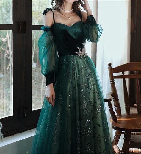 Dark Green Wedding Dress Tulle Stunning Sequin Bridal Dress - Etsy ...