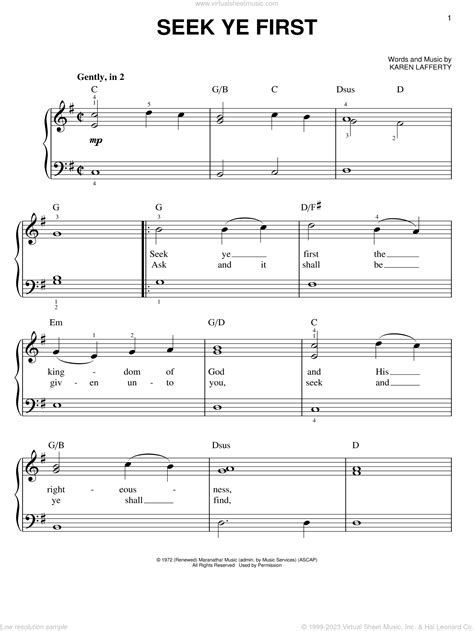 Lafferty - Seek Ye First sheet music for piano solo [PDF]