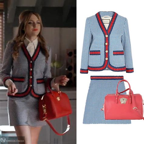 Fallon Carrington in navy houndstooth jacket and skirt on Dynasty ...