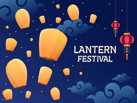 Chinese Lantern Festival illustration with Lanterns Flying in night ...