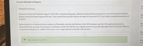 Solved Football Air Pressure During the National Football | Chegg.com