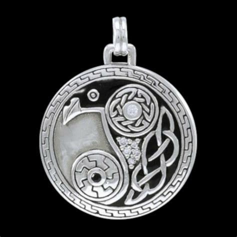 Celtic Raven Pendant Sterling Silver and Black Enamel By Peter Stone - Doktress Melange