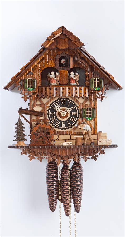 Cuckoo Clock Black Forest house with moving wood chopper and mill wheel ...