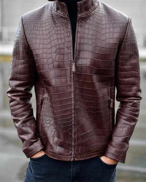 Brown Genuine Crocodile Skin Jacket - Leather Guys