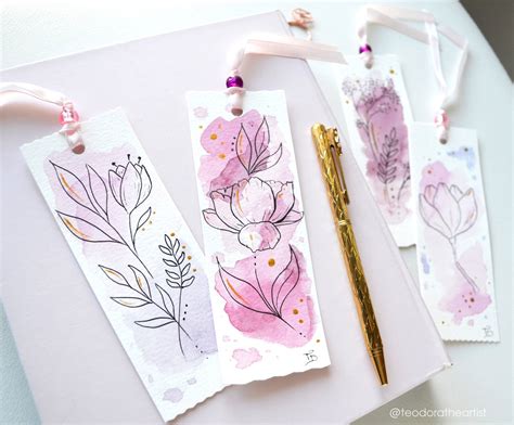 Handmade watercolor bookmarks with botanical line art book etsy – Artofit