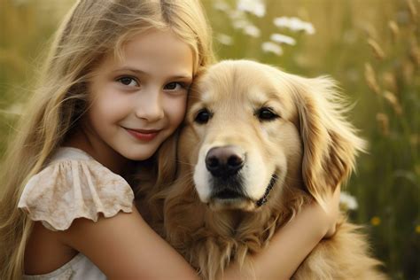 Girl hugging a golden retriever. 27887085 Stock Photo at Vecteezy