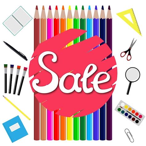 Premium Vector | Sale back to school design set of school supplies with sale hand drawn lettering