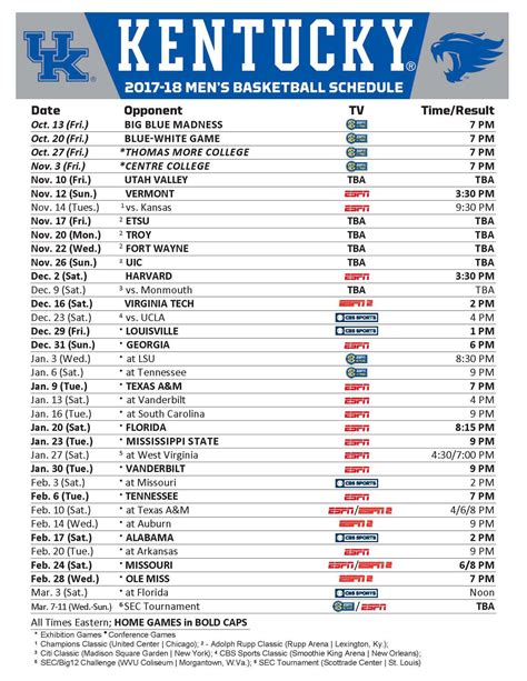 2023 2024 Kentucky Basketball Schedule Printable