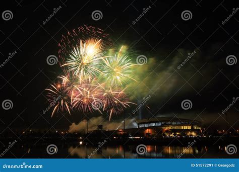 Beautiful Firework Over Stadium Stock Image - Image of black, opening: 51572291