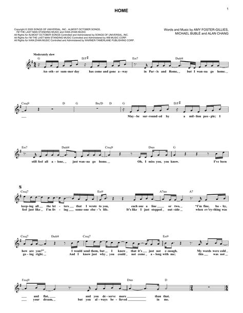 Michael Buble "Home" Sheet Music Notes | Download Printable PDF Score 54418