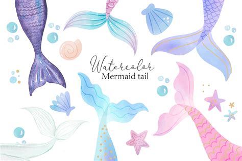 Watercolor Mermaid Tail Clipart, Mermaid Layered, Mermaid Birthday Girl SVG, Digital Sea Beach ...