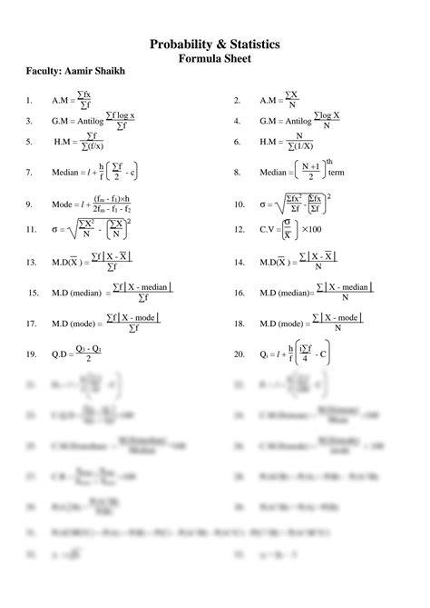 SOLUTION: Probability & Statistics Formula Sheet - Studypool