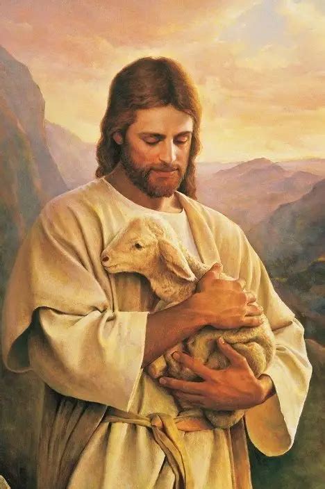 Special offer # RELIGIOUS ART Jesus the Shepherd carrying a Lost Sheep oil painting HAND PAINTED ...