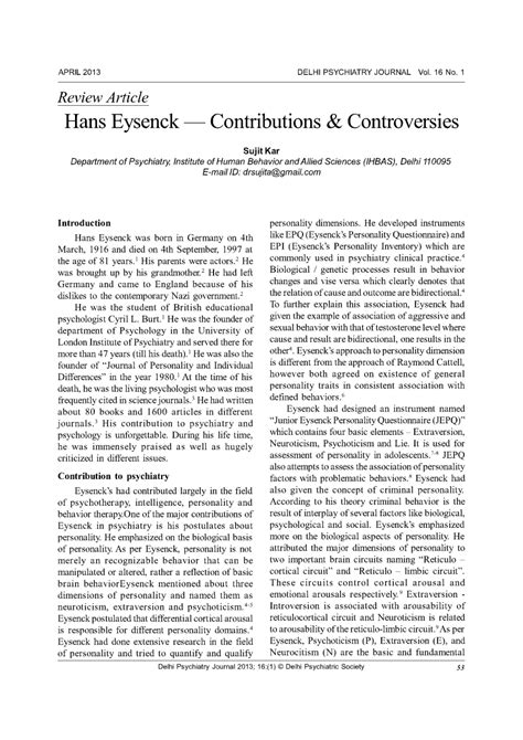 (PDF) Hans Eysenck — Contributions & Controversies