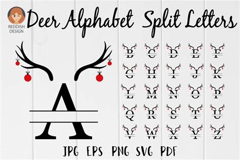 Christmas Split Monogram Alphabet, Reindeer bundle SVG