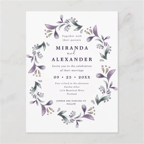 Lavender floral Spring wreath wedding Postcard | Zazzle