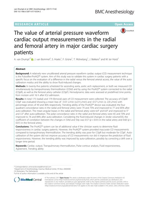 (PDF) The value of arterial pressure waveform cardiac output measurements in the radial and ...