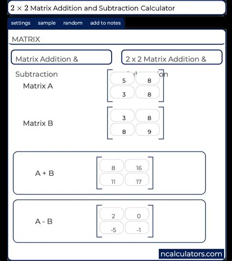 2x2 Matrix Addition and Subtraction Calculator