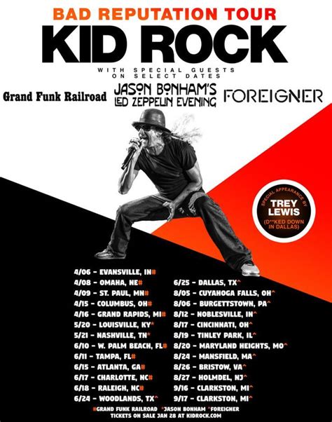 Kid Rock 2022 Bad Reputation Tour Poster. Opening acts Foreigner, Grand ...