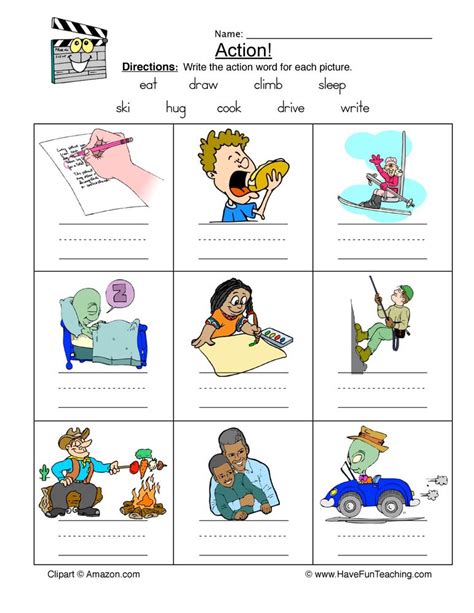 Identifying Action Words Worksheet - Have Fun Teaching | Action verbs worksheet, Verb worksheets ...