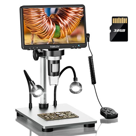 TOMLOV DM9 7" LCD Digital Microscope 1200X, 1080P Coin Microscope Magnifier with Metal Stand ...