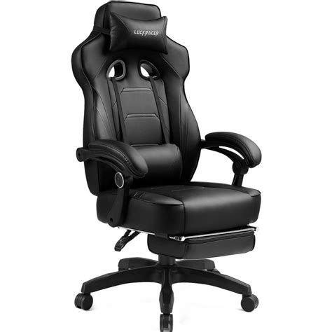 Luckracer Gaming Chair in Home with Footrest PU Office PC Chair, Black - Walmart.com - Walmart.com