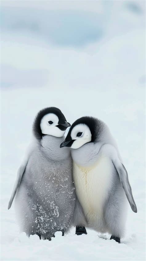 emperor penguin chicks, cute penguins in snow, baby penguins huddling, Antarctic wildlife, young ...