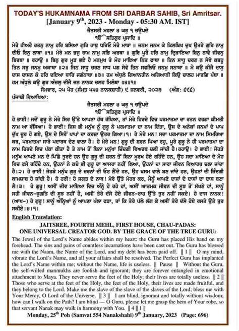 PUNJAB NEWS ONLINE: TODAY'S Hukamnama FROM SHRI DARBAR SAHIB JI